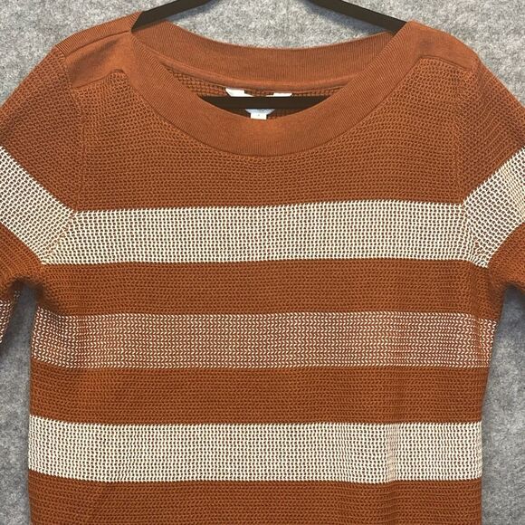 NWT Market & Spruce Sweater Women's XL Rust White Striped Tawnee Waffle Stitch - Picture 4 of 16